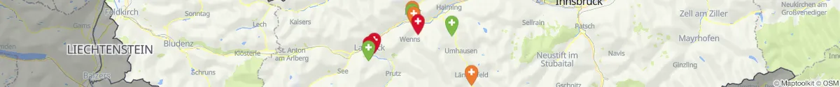 Kartenansicht für Apotheken-Notdienste in der Nähe von Prutz (Landeck, Tirol)